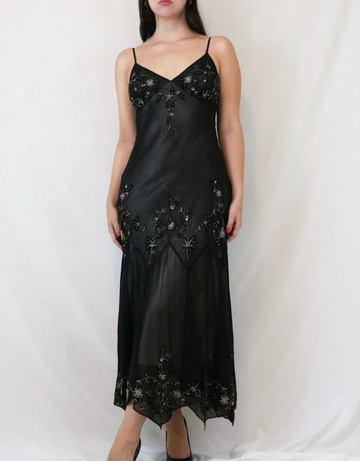 Vintage Green Embroidered Beads Floral Chiffon Prom Dresses Evening Dresses HZ1023